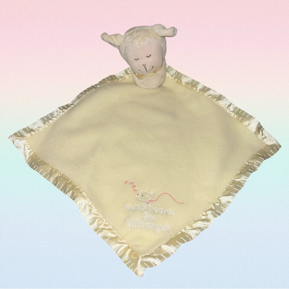 Kids II Thank Heaven For Little Angels Yellow Satin Trim Lovey Blanket Lamb